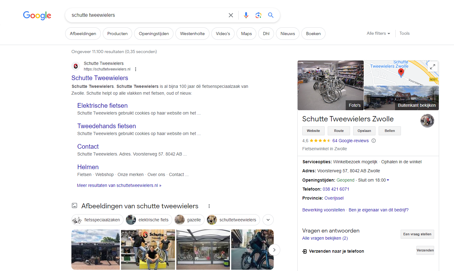 Voorbeeld van bedrijfsresultaten Google